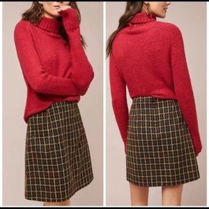 Anthropologie Hutch Plaid Tweed Skirt Black Rainbow Windowpane Mini Small